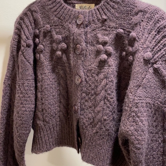 Purple Fuzzy Pom Pom Cardigan - New - Picture 5 of 6